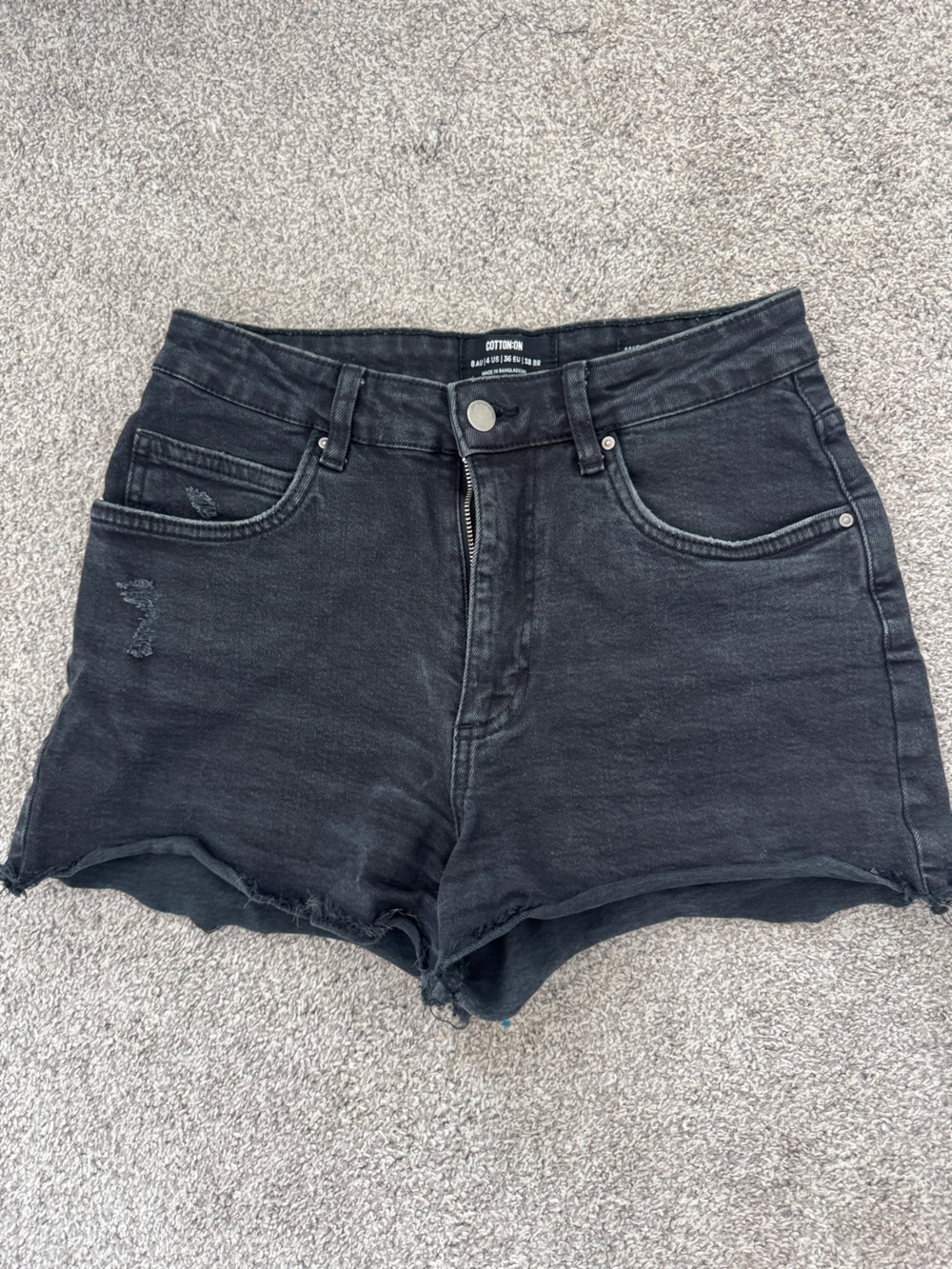 Cotton On Mid Rise Sylvie Black Distressed Denim Shorts | Size 4